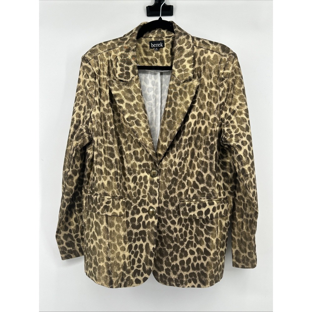 BEREK Womens XL Metallic Gold Leopard Mob Wife 90s Statement Blazer Party Jacket